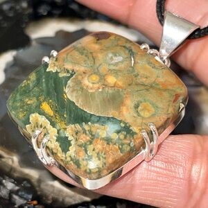 Thick Rainforest Jasper Rhyolite Pendant 1 1/2”